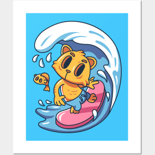 Cute Cat Surfing Posters and Art